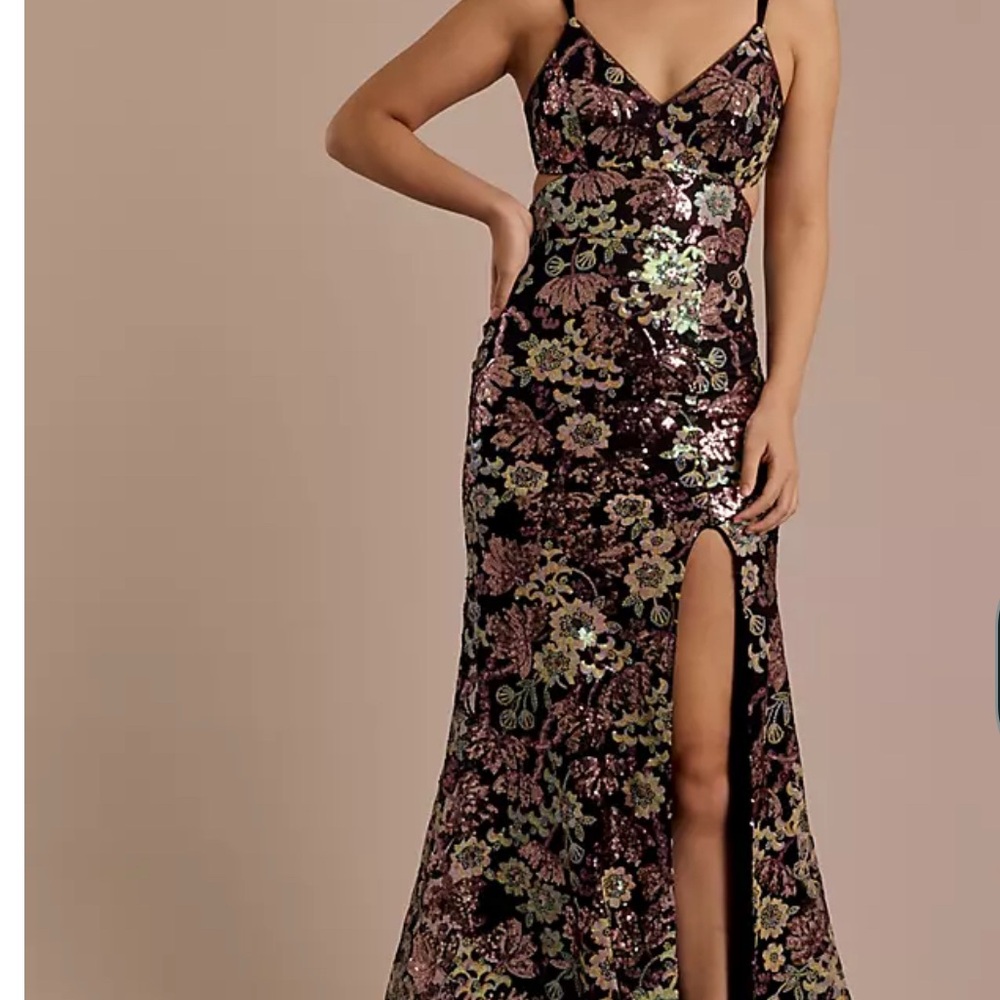 David's Bridal Sequin Floral Maxi Dress